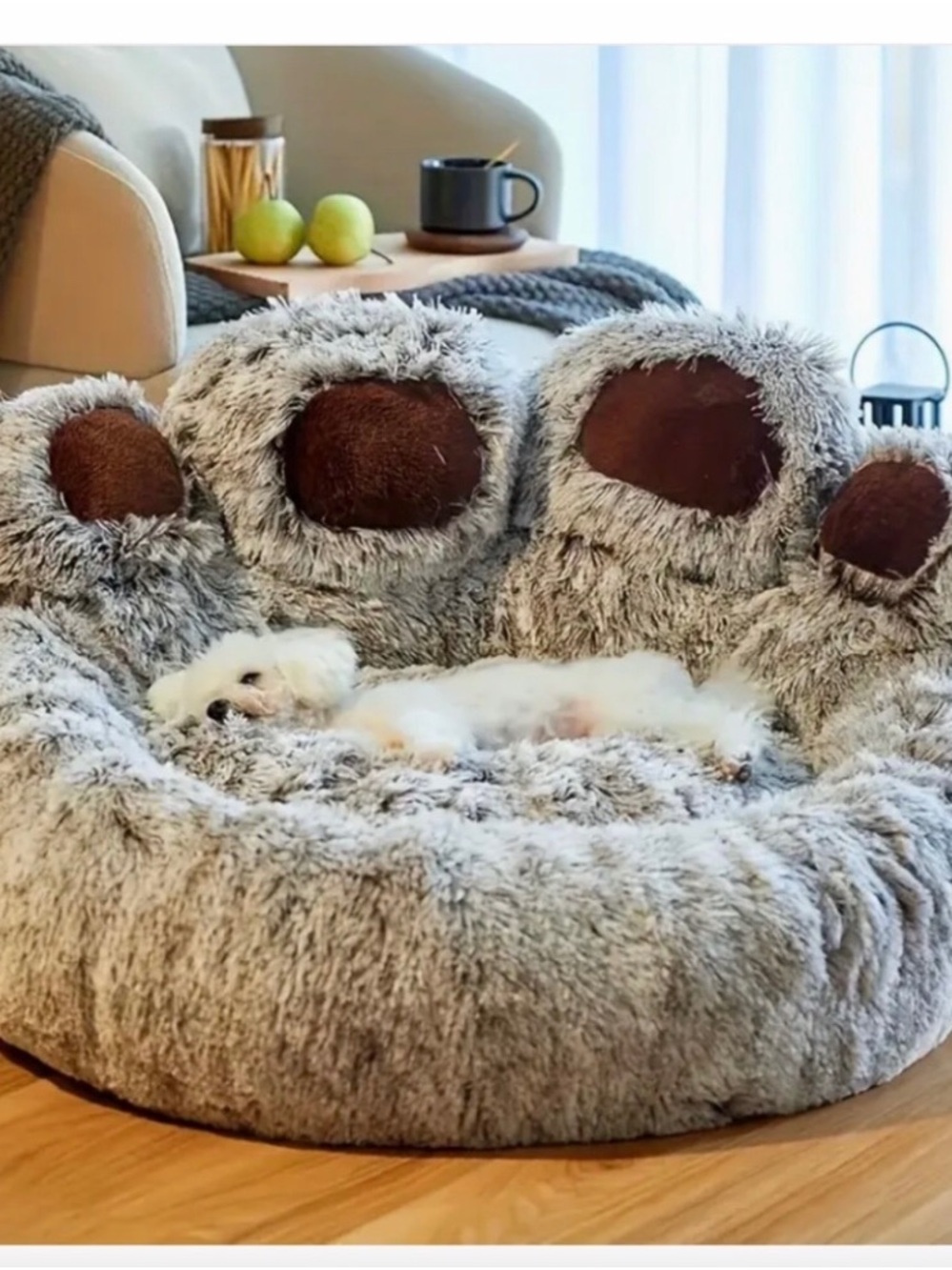 Plush Faux Fur Paw Shaped Dog Bed - Gray